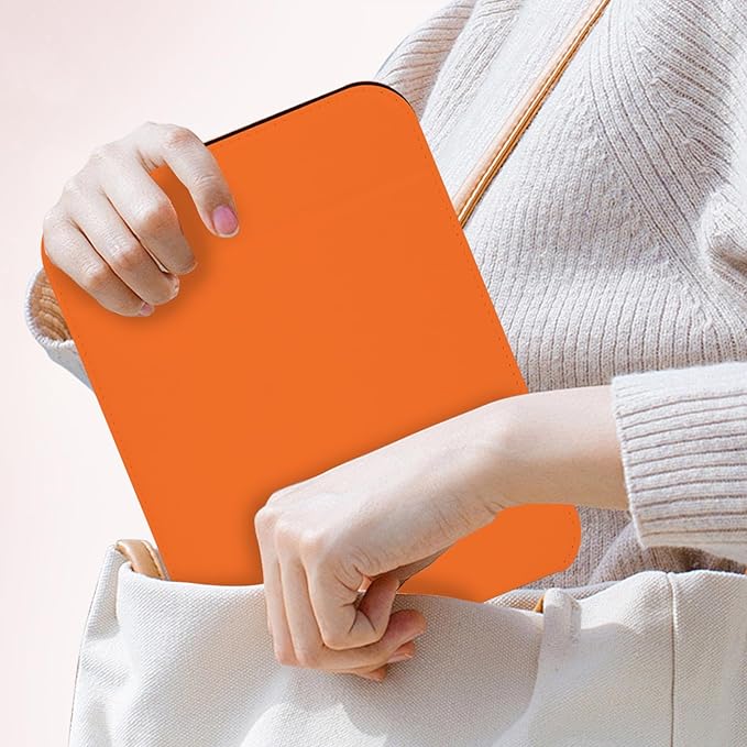 Portable Mirror, Folding Travel Makeup Mirror Adjustable Stand for Desk Compact Personal Hand Mirror for Makeup, Shaving, Home, Camping, Office & On-The-Go (Orange)