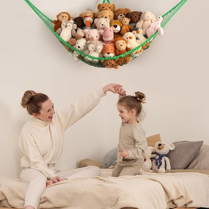 Stuffed Animal Storage Hammock Net Corner - Large Toy Hammock Net for Stuffed Animals Room Decor - Cute Stuff Animal Organizer Holder for Plush Plushie - Kids Baby Nursery Wall Bedroom Home Decor