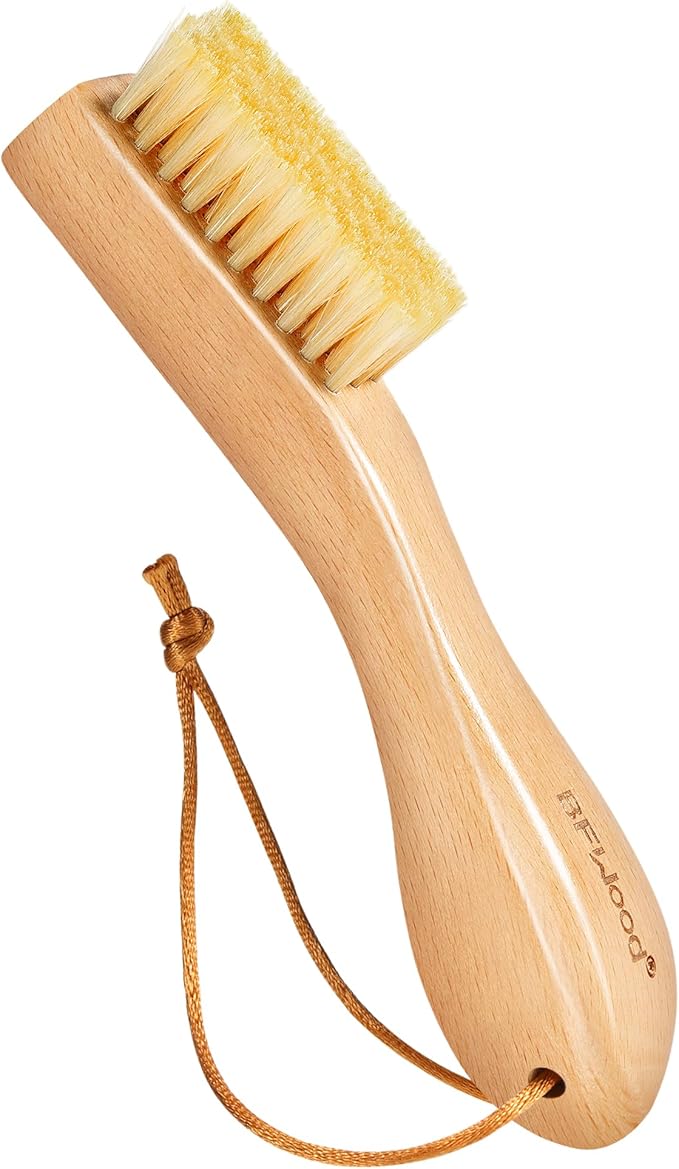 BFWood Laundry Stain Brush, Natural Soft Boar Bristles, Removes Tough Stains from Delicate Fabrics Like Knits, Cotton, and Linens, Gentle on Fabrics, No Damage