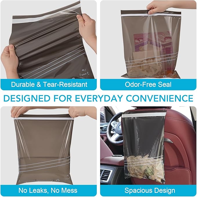 40 Pcs Disposable Car Trash Bag - Large Capacity - Car Garbage Bag Hanging from Headrest - Easy to Stick-On, Leakproof, Smellproof Car Trash Can, Puke Bags - Ideal for Travel, Camping, and Home Use