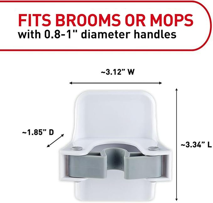 Command Broom and Mop Grippers,2 Hangers and 4 Strips,Damage-Free Hanging Wall Mount-and Mop Holder,Household Cleaning Organizer for Christmas Decorations,Holds up to 4 lb,Plastic,(Pack of 6)