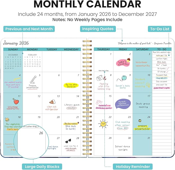 Monthly Planner 2026-2027, 2 Year Months Calendar Planner 2026-2027, Runs from January 2026 - December 2027, 7" x 10", 24 Months, Perfect for School Office Home Planning - Distant Peaks