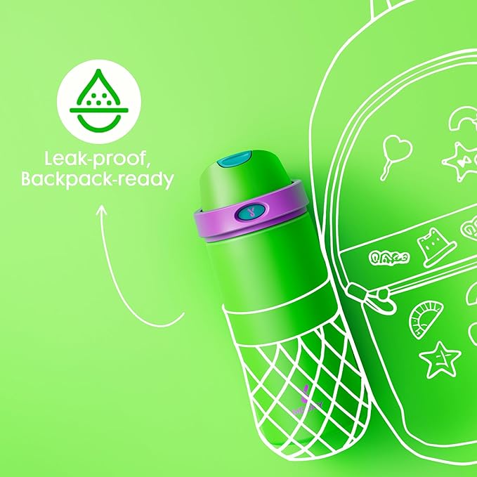 18 oz Kids Water Bottle for School: Meoky 18 oz Stainless Steel Insulated Water Bottle with 2-in-1 Straw and Spout Lid - Leak Proof, Cold for 24 Hours, BPA-Free for Teens Boys Girls, Power Green