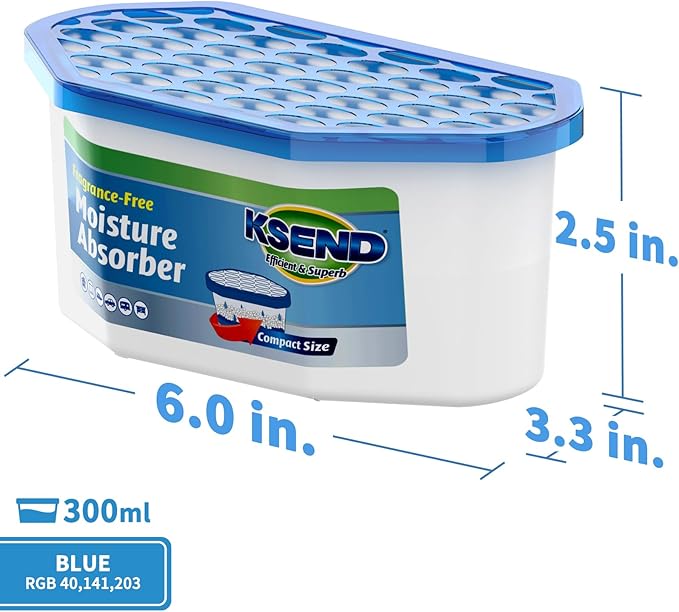 Ksend Moisture Absorbers, 18 Pack, Compact Dehumidifier for Closet, Efficient Humidity Absorber Boxes, Moisture Absorber for Closet, Odor Eliminator with Fragrance Free, Blue, 6.4oz, 300ml