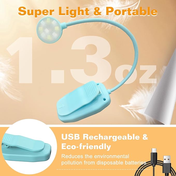 2 Packs Rechargeable Book Reading Light - Adjustable Brightness, 3 Color Temperatures, 30+ Hours Runtime - Eye Care 10 LED Lamp for Reading for Bed,Back to School Gift for Students,Blue & Black