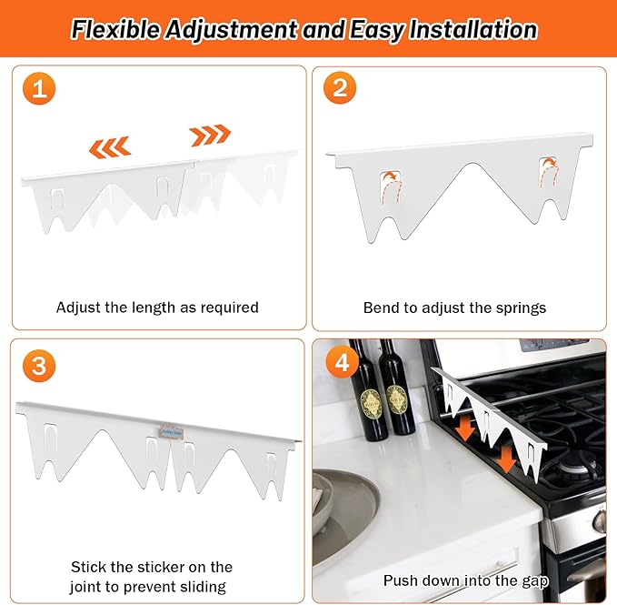 Stove Gap Covers Stainless Steel (2PCS),Stove Gap Filler,Range Trim Kit,Stove Guard for Kitchen Oven Gap Between Stovetop and Counter,Easy Clean Heat Resistant,Adjustable Length 13.8'' to 27.5'',White