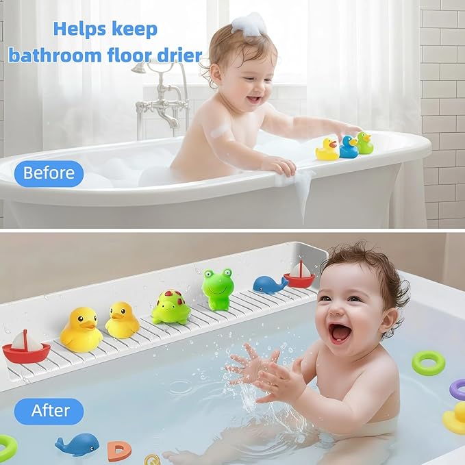 2.62FT Bathtub Splash Guard with Strong Suction Cups, Silicone Toy Tray Caddy Holder Storage for Kids, Water Leak & Splash-Proof, Suitable for Kitchen Sinks and Bathroom bathtubs（Grey）