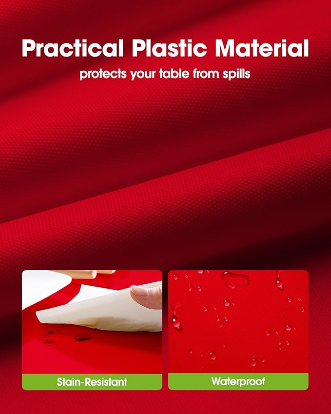 Pureegg Plastic Table Cloth Disposable 10 Pack, 54 x 108 Inch Table Cloths, Valentines Day, Thanksgiving, Christmas Decorations, Fall Tablecloths, Rectangle, Plastic Cover, Leakproof & Sturdy, Red