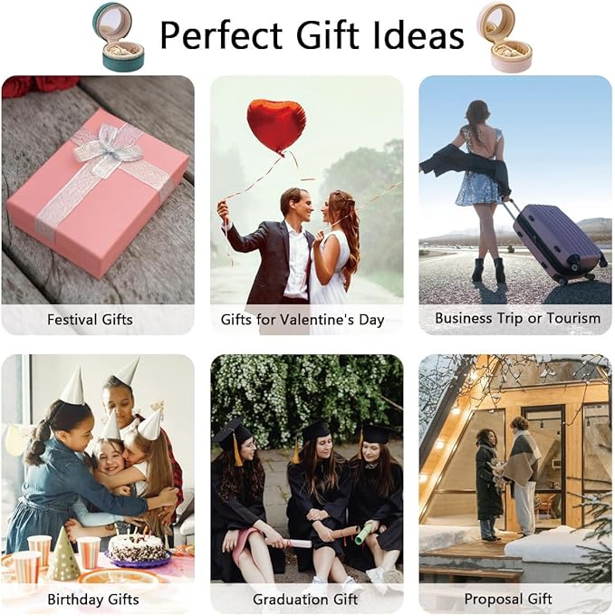 Travel Ring Box with Mirror, Velvet Lined Jewelry Organizer for Women - Mini Portable Case for Engagement, Wedding Band, Earrings,Necklaces | Bridesmaid Proposal Gift (Green)