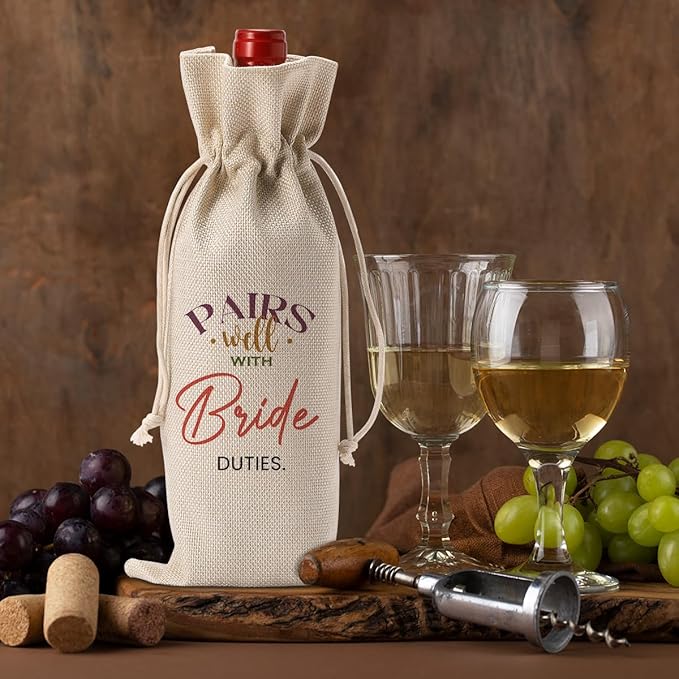 FBCCZEY Bridal Shower Wedding Gifts Wine Bag for Bride To Be Gifts Bridal Shower Party Favors WineBags Pairs Well with Bride Duties Wine Bottle Bag
