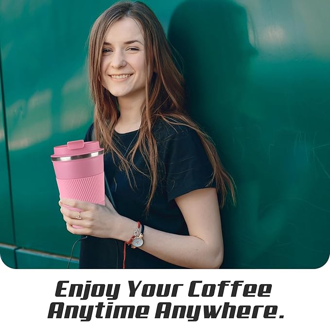 SPLMIFA Vacuum-Insulated Stainless Steel Travel Coffee Mug, Leak-Proof Reusable Coffee Cup with Lid - Keep Hot & Cold Drinks for Hours, Durable Insulated Tumbler for Men & Women(3rd-Pink, 12OZ)