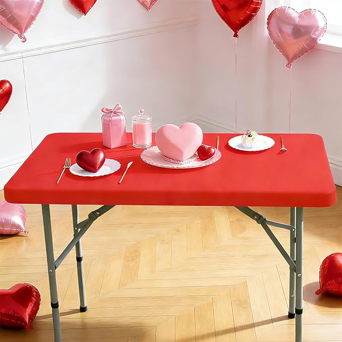 Rectangle 4ft Fitted Table Cover Elastic Tablecloth 4ft Stretch Spandex Table Top Cover for Dining Kitchen Home Party Red 23X48 Inch