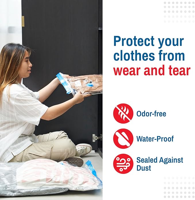 8 Pack Small Vacuum Storage Bags for Comforters, Blankets & Clothes – Vacuum Sealed Compression Bags with Hand Pump – Space Saver Storage Bags for Bedding, Moving, Travel & Organization