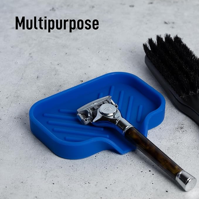 Zulay Kitchen Small Silicone Sponge Holder (4.9x3.3”) – Space-Saving Sink Organizer Tray for Sponge, Soap, Brush & More – Compact Non-Slip Dish for Kitchen & Bathroom (Turkish Sea)