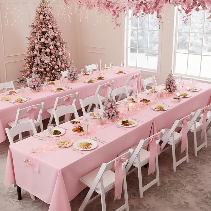 sancua Pink Tablecloths for 6 Foot Rectangle Tables, 8 Pack - Washable Polyester Fabric Table Cloth for Wedding Valentines Party, Birthday, Banquet Reception, 54x108 Inch