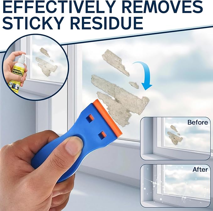 Adhesive Remover Spray with Scraper, Fast-Acting Multi-Surface Glue & Sticker Remover for Cars. Removes Labels, Decals, Tape Residue, Tar, Grease & Wax. Safe on Surfaces, Easy to Use.