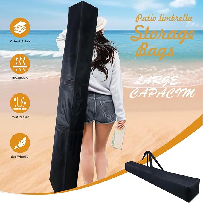 Heavy Duty Patio Umbrella Storage Bag Waterproof, 67”X8”X8” Portable Outdoor Umbrella Carrying Bag with Durable Zippers for Poolside Deck Table Cantilever Umbrella, Black