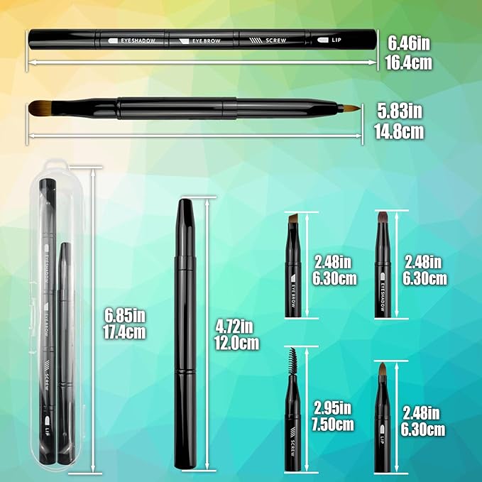 4 in 1 makeup brush, Eyeshadow Brush, Eyebrow Brush, Retractable Lip Brush, Double-Ended Lip Makeup Brushes with Cap - Travel-Friendly