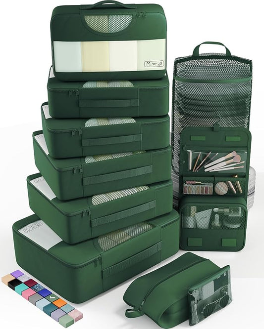 Veken 10 Set Packing Cubes for Travel Essential, Suitcase Organizer Bags in 4 Sizes, Carry-On Luggage Accessories with Large Laundry & Hanging Toiletry Bag, Must-Have for Airplane, Road Trip & Camping