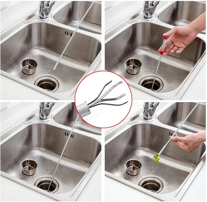 39inch Drain Clog Remover(x1), 20inch Drain Snake Hair Remover(x3)＆ Cleaning Brush(x1), 24inch Sewer Hair Catcher(x1),6 Pack Auger Cleaner Tool Set for Toilet, Kitchen Sink, Bathroom Tub, Sewer