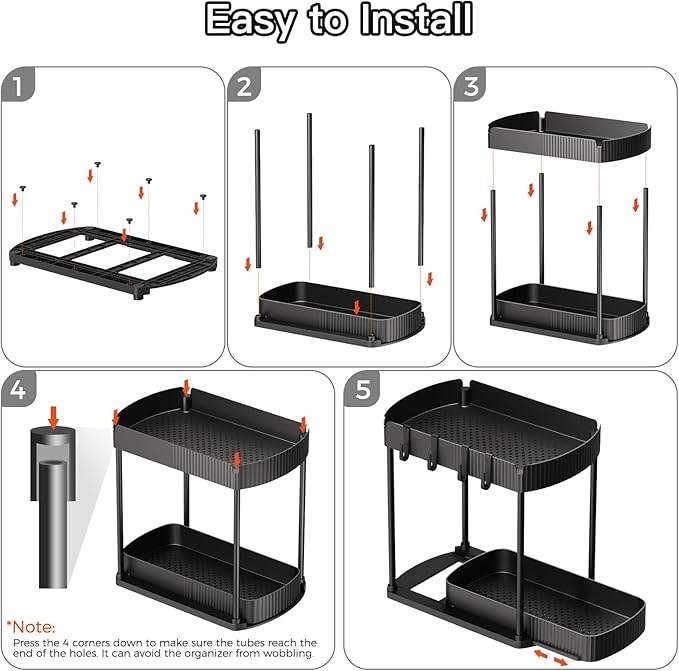 2 Pack Multi-Purpose Pull-Out Storage Organizers, Under Sink Organizers and Storage for Bathroom & Kitchen, Under Cabinet Organizers and storage, 14.8 Inch, Black