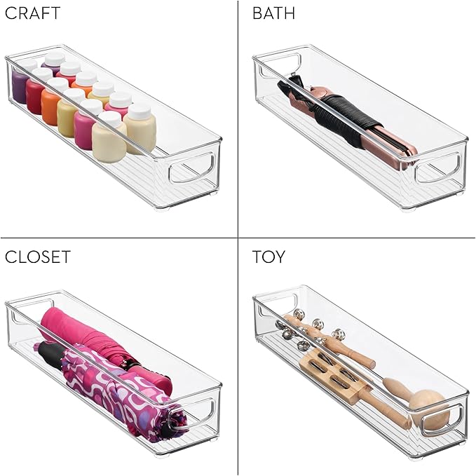 iDesign Slim Clear Plastic Storage Bin, Extra Long Narrow Stackable Organizer for Kitchen and Pantry