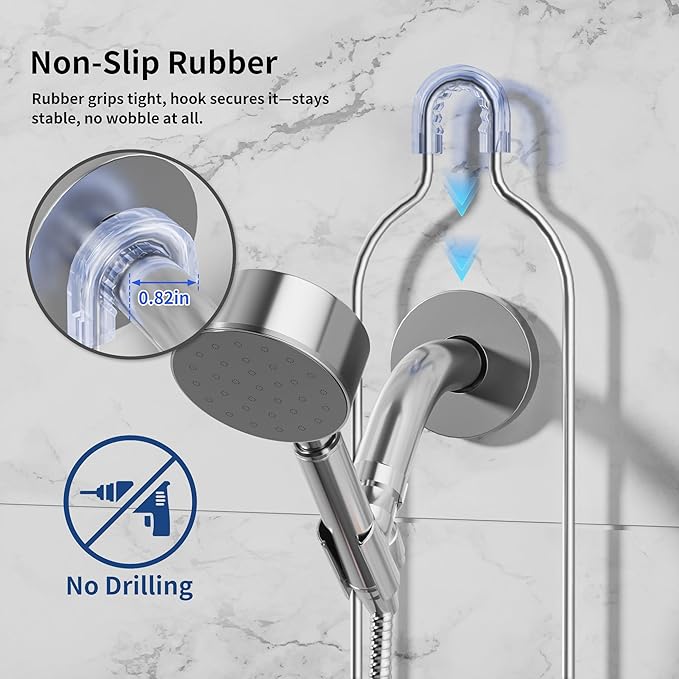 Daoun Shower Caddy Hanging with Door Hook - Split Design for Handheld Showerheads, Rustproof Over The Showerheads Bathroom Organizer with Hooks Soap and Toothbrush Holder, Bathroom Accessories Silver