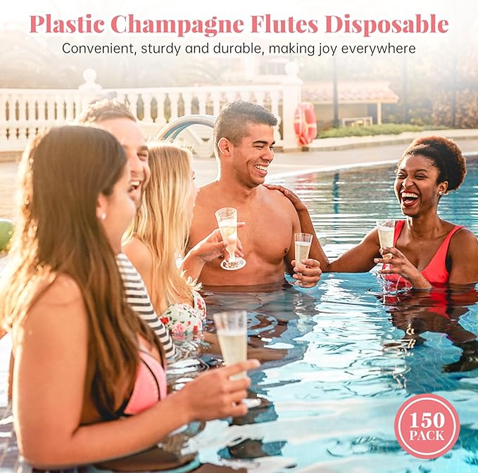 SUREHOME Plastic Champagne Flutes 40 Pack Disposable Champagne Glasses 5oz Clear Plastic Mimosa Glasses Wedding Cocktail Cups Bulk for New Years Eve Party Supplies 2025 Engagement Birthday Decorations