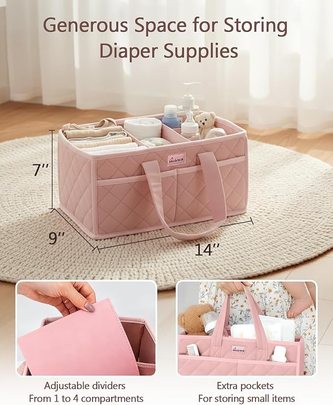 Diaper Caddy Organizer For Changing Table,Dutch Velvet Baby Diaper Caddy With 3 Removable Compartments &4 Side Pockets,Portable Diaper Basket For Car Organizer,Nursery Organizer For Essential Supplies