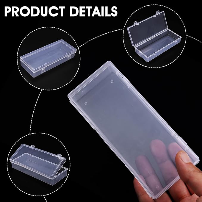 6 Inch Plastic Storage Boxes, 3 Pcs Rectangular Small Storage Containers with Hinged Lids Clear Storage Organizer Box for Small Items Art Craft Jewelry Accessories, 6.1 × 2.5 × 1.2 inches