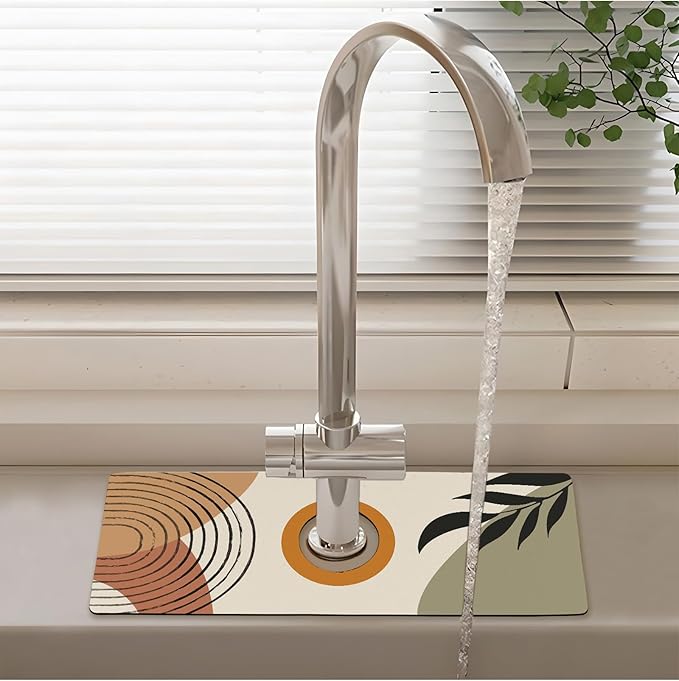 Patterned Sink Faucet Mat Kitchen Splash Guard Super Absorbent Drying Mat, Non-Slip Drain Pad for Kitchen Counter or Bathroom-15x5.5in