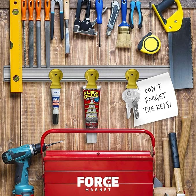 Force Magnet- Magnetic Clips Pack of 10 - Premium Quality Super Strength Magnet Clips with Anti Scratch Pads - Make Notes, Remember Appointments and Hang Keys on Metal Surfaces-Heavy Duty (Gold)
