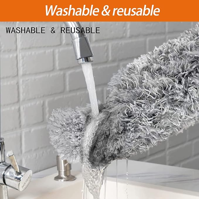 Dusters for Cleaning High Ceiling Fans, Newliton Microfiber Feather Duster with 30'' to 100'' Telescoping Extension Pole, Long Extendable Duster for Home, Car, Furniture, Cobweb, Gray