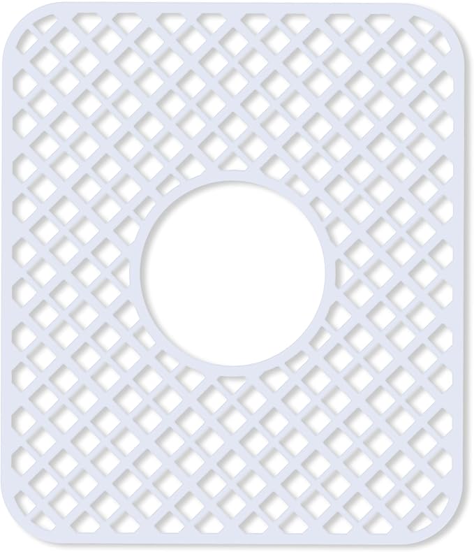 2 Pack Silicone Sink Protector for Kitchen Sink, Lozenge Pattern 13 x 11 inches Sink Grid Mat Silicone Protectors, Center Drain, White