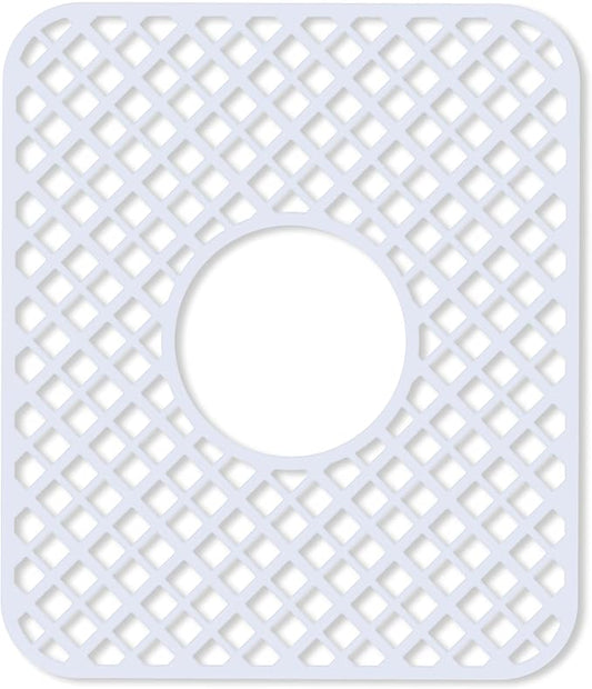 2 Pack Silicone Sink Protector for Kitchen Sink, Lozenge Pattern 13 x 11 inches Sink Grid Mat Silicone Protectors, Center Drain, White