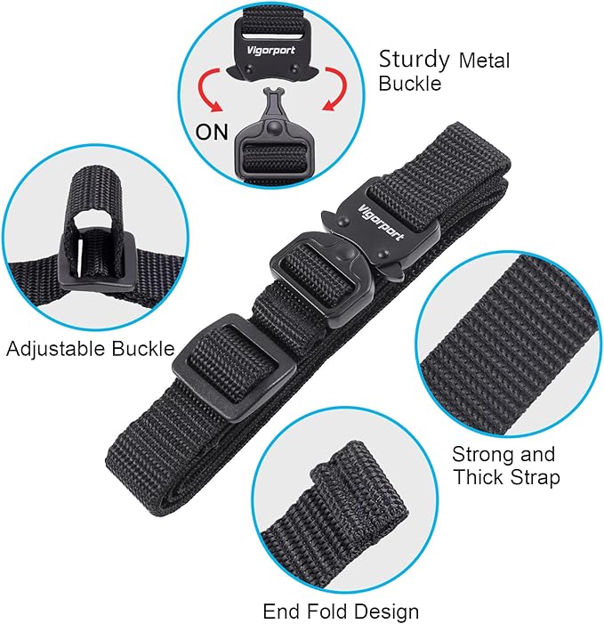 Vigorport Utility Straps Quick Release Nylon Backpack Accessory Bag Strap,Adjustable for Hiking,Travel,Outdoor Sports-4 Pack (Black-Metal Buckle, 0.75''W-40''L)