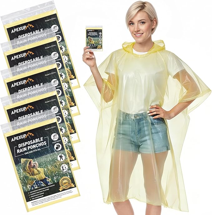 APEXUP Disposable Rain Ponchos for Adults, Emergency Rain Poncho for Camping Hiking Travelling