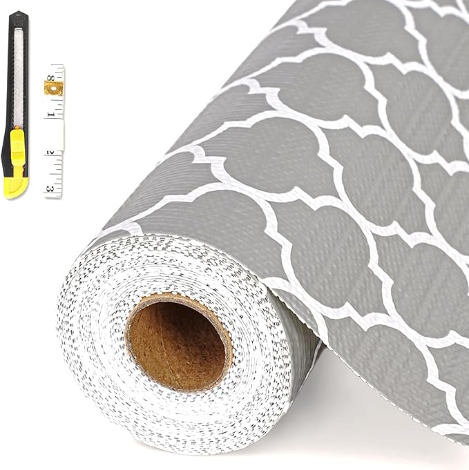 Drawer and Shelf Liner for Kitchen Cabinet,Non-Adhesive Cabinet Liner 24in x 20FT,Waterproof Shelf Paper Non-Slip Mats Cupboard Liner Contact Protect Dresser/Shelves/Table-Grey Lantern