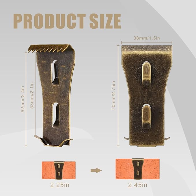 Brick Clips - 12 Pcs Heavy Metal Wall Hangers for 2-1/4 to 2-3/8 Inch Bricks, Outdoors & Home Decor