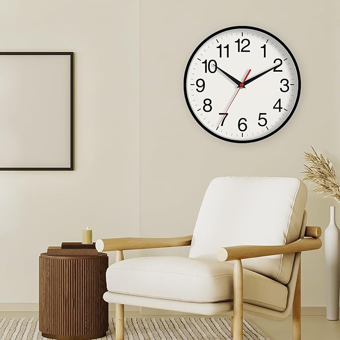 16 Inch Wall Clock, Large Wall Clocks Battery Operated, Big Silent Non-Ticking Analog Clock Decorative for Living Room, Office, Kitchen, Outdoor, Classroom, Bedroom, Bathroom, School (Black)