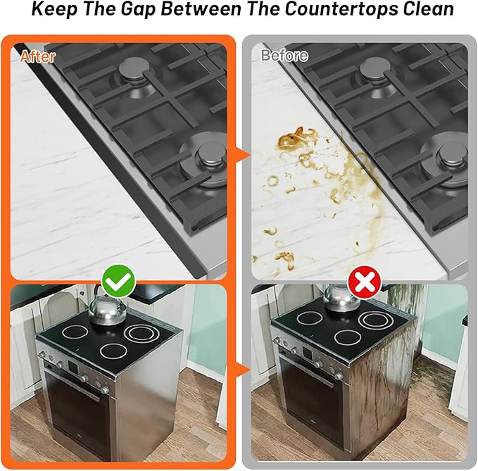 Stainless Steel Stove Gap Covers (2PCS),Stove Gap Filler,Range Trim Kit,Stove Guard for Kitchen Oven Gap Between Stovetop and Counter,Easy Clean Heat Resistant,Adjustable Length 13.8'' to 27.5'',Black