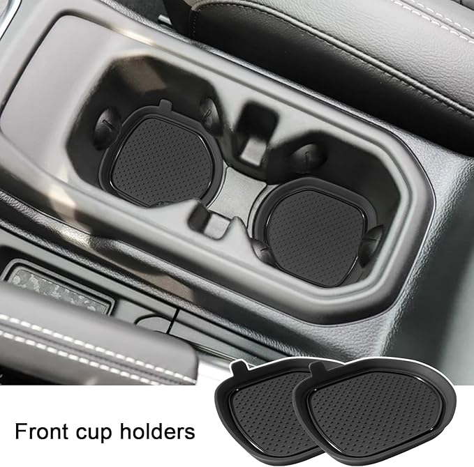 Cup Holder Coaster for Wrangler JL JLU 2018-2025 2026 Wrangler Accessories Gladiator JT 2020-2026 Silicone Cup Inserts Interior Mats Pad (Black Trim, 4-pcs Set, for Deep Rear Cup Holders)
