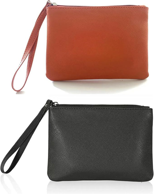 2 Pack Small Zipper Pouch Mini Makeup Bag for Purse Lipstick Cosmetic Travel Make Up Organizer for Women Essentials, Car Change Coin Holder 4.5 x 6.5 Clutch Stadium Approved Wristlet, Black Brown