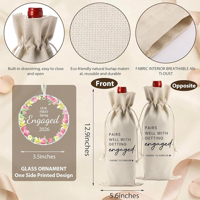 1st Spring Engaged Engagement Gifts for Couples Her Engagement Party Decorations for Women Couple Our First Spring Engaged Wine Bag Acrylic Ornament 2026