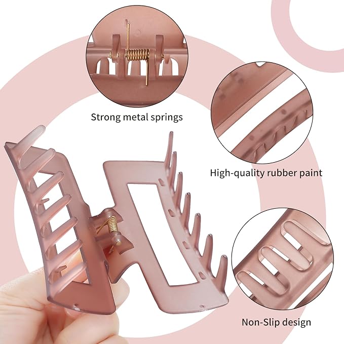 4 Inch Big Hair Claw Clips 6 Pcs Large Claw for Thick Hair Square Hair Clips for Women Rectangle Hair Clips Nonslip Acrylic Banana Jaw Clips Hair Accessories for Girls (Tea)