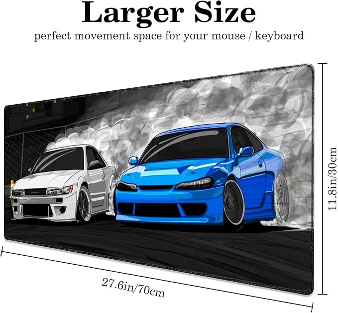 White Blue Cars Desk Pad, Stitched Edges Mouse Pad, Large Office Desk Mat, Non-Slip Gaming Mouse Pad, Laptop Desk Pad, Desk Writing Pad for Office and Home