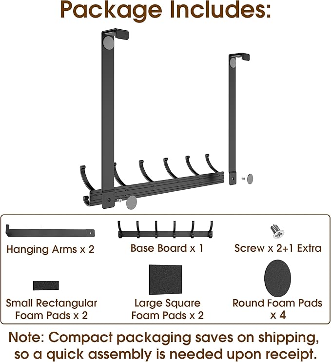 KitchLife Long Over The Door Hooks Hanger with 15.75 inches Extended Arms, Fits 1 3/4" Doors, F40U, 6 Double-Hanger Design Thickened Heavy Duty Bathroom Towel Rack Organization, Matte Black, 1 Pack