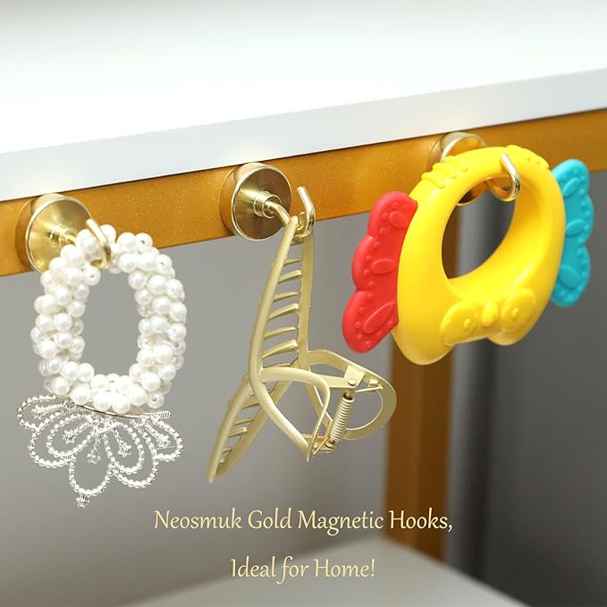 Neosmuk Magnetic Hooks, Heavy Duty 85lb+ Strong Magnet Hook for Cruise Cabins, Cruise Ship Essentials for Hanging, Metal Wall Refrigerator Hangers (Golden, 10 Pack)