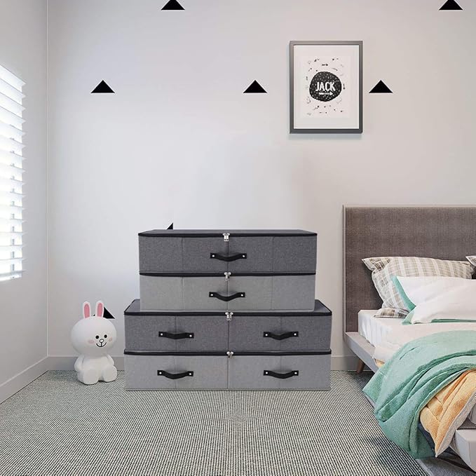 Omygarden Foldable Fabric Sturdy Under Bed Storage Box with 6 Handles, Zipper Lid, Blankets Clothes Comforters Storage Bin Organizer for Bedroom and Closet, 35x 16.5 x 7inch, Black Grey