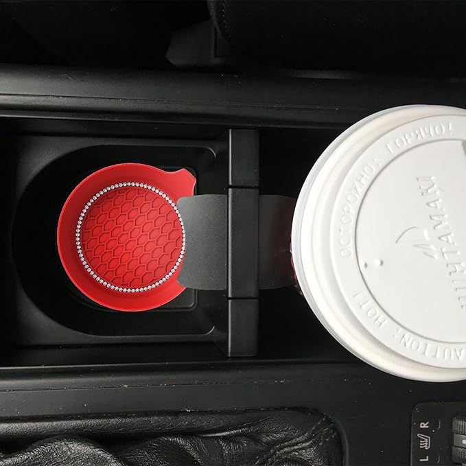 2 PCS Car Cup Coasters, Universal Cup Holder Coaster for Car Accessories, Bling CupHolders Insert for Women Non-Slip Silicone Car Cup Holder Coasters
